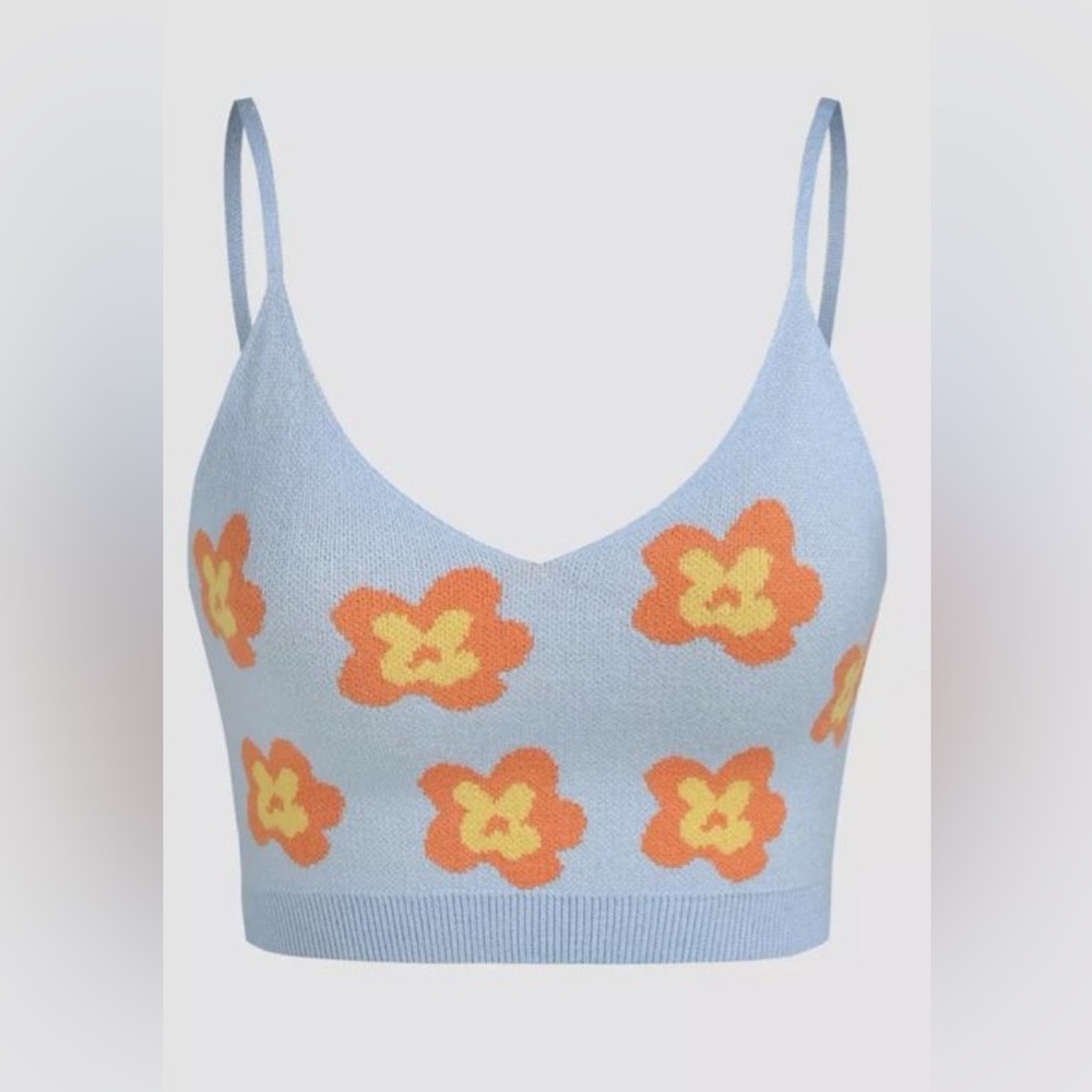 Zara Floral Cropped Sweater Tank,Size-Large,P2P flat lay approx-15.75”